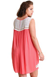 Lace & Fringe Sleeveless Dress, Coral