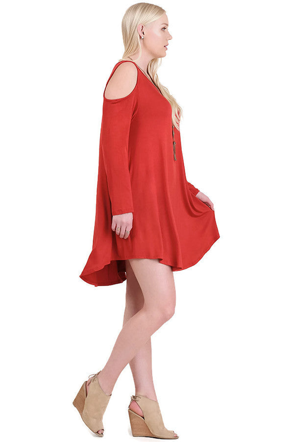 Cold Shoulder T-Shirt Dresses - Umgee Cold Shoulder T-Shirt Dresses - Umgee