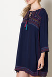 Gypsy Love Embroidered Shift Dress, Navy