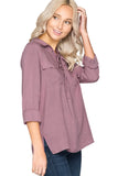 Lace Up Shirt With Pockets, Dusty Mauve