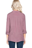 Lace Up Shirt With Pockets, Dusty Mauve