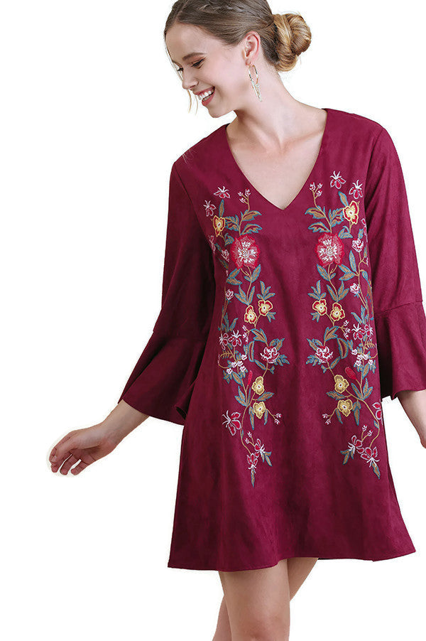 Floral Embroidered Bell Sleeve Dresses - Umgee Floral Embroidered Bell Sleeve Dresses - Umgee