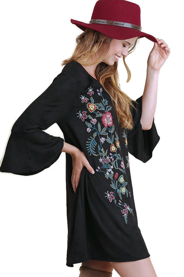 Floral Embroidered Bell Sleeve Dresses - Umgee Floral Embroidered Bell Sleeve Dresses - Umgee
