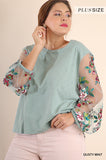 Floral Embroidered Top, Dusty Mint
