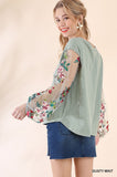 Floral Embroidered Top, Dusty Mint
