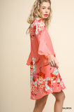 Floral Print Bell Sleeve Mini Dress, Salmon