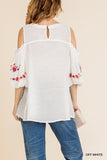 Floral Embroidered Peasant Top, Off White