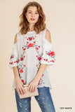 Floral Embroidered Peasant Top, Off White