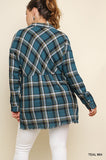 Plaid & Frayed Cotton Top, Teal