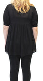 Embroidered & Fringed Short Sleeve Mini Dress, Black