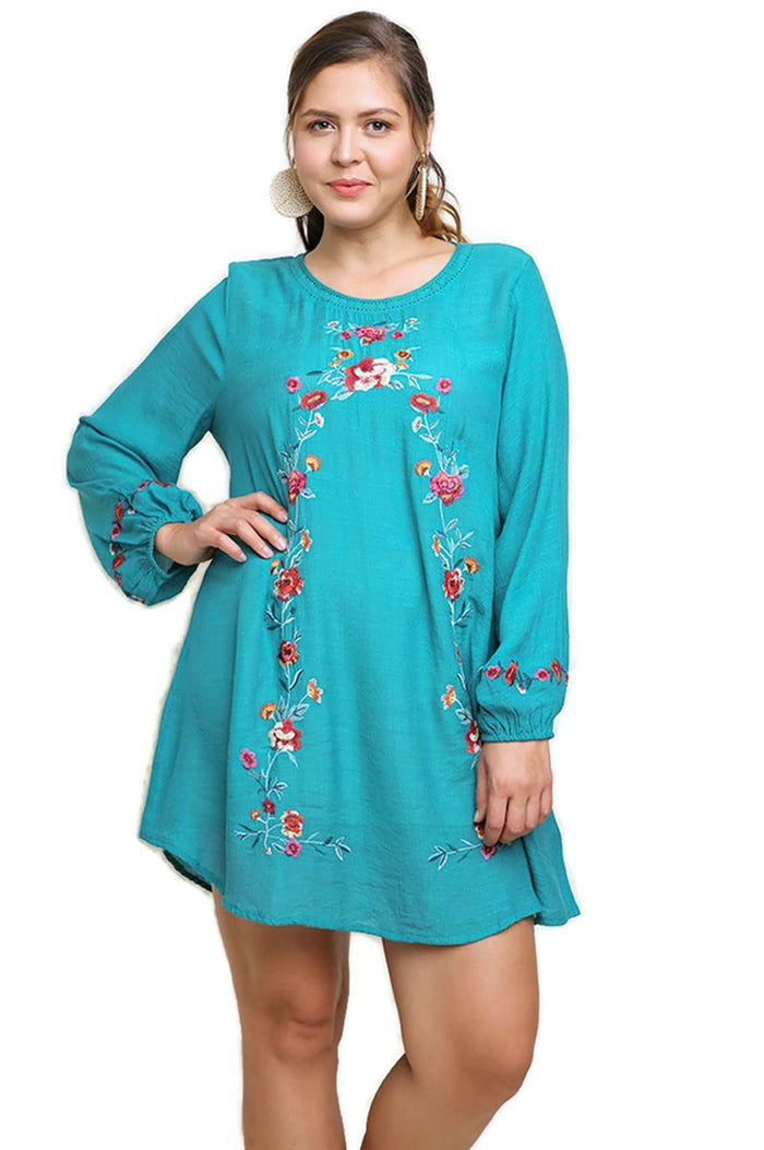 Floral Embroidered Dress, Emerald