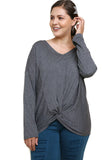 Heathered Front Knot Detail Top, Charcoal