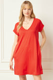 Everyday Pocket Short Dress, Red