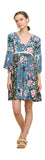 Multi Floral Bell Sleeve Mini Dress, Dusty Mint