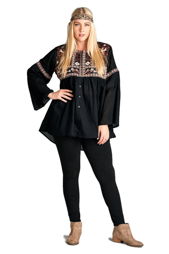 Embroidered Button Down Shirt, Black