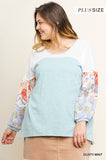 Floral Mixed Print Puff Sleeve Knit Top, Dusty Mint