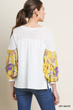 Floral Puff Sleeve Knit Top, Off White