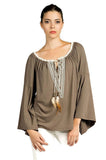 Embroidered Bell Sleeve Knit Top, Mocha