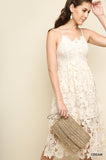 Floral Lace Applique Midi Dress, Cream