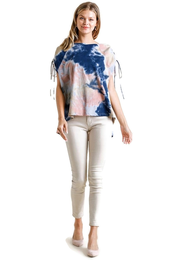 umgee Tie Dye Cinched Sleeve Top