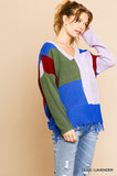 Color Block Frayed Hem Sweater