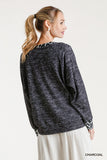 Animal Print Trimmed Top, Charcoal