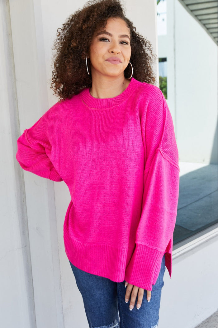 Hot Pink Reverse Seam Sweater