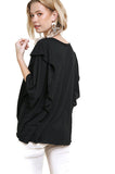 Embroidered Ruffled Sleeve Knot Top