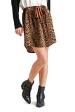 umgee leopard print drawstring mini skirt camel