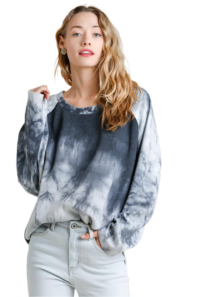 umgee tie dye raw edge top