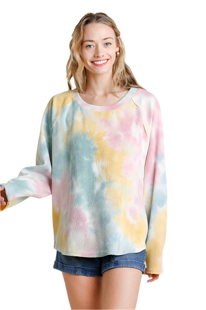 umgee tie dye raglan sleeve top