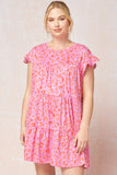 Tiered Ruffled Leopard Dress, Pink