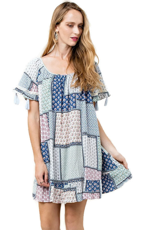 Folklore Tassel Mini Swing Dresses - Kori America Folklore Tassel Mini Swing Dresses - Kori America