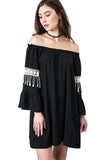 Bell Sleeve Boho Chic Dress, Black