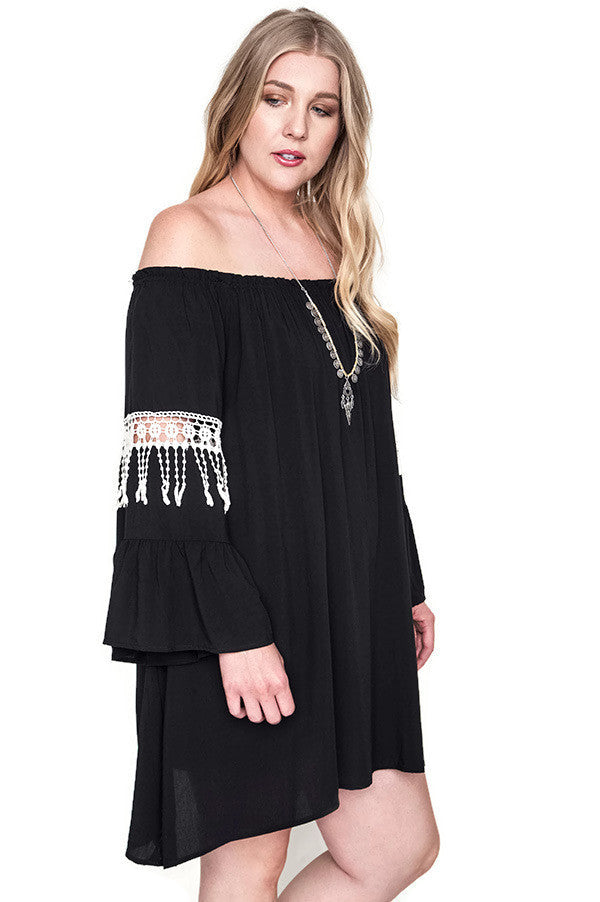 umgee Bell Sleeve Boho Chic Dress, Black plus size – Violet Skye Boutique