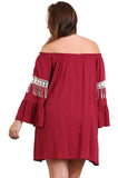 Bell Sleeve Boho Chic Dress, Burgundy