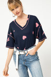 Navy & Pink Waffle Knit Top