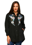 Floral Embroidered Shirt, Black