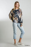 Tie Dye Twisted Collar Top, Gunmetal