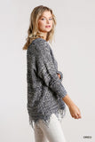 Frayed  Knit Pullover Sweater, Oreo