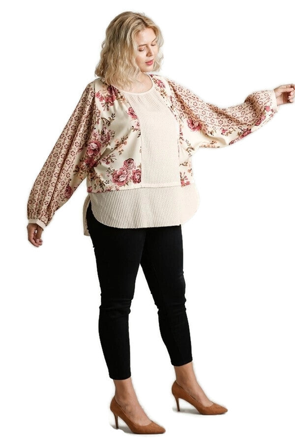 UMGEE USA Mixed Print Waffle Knit Top