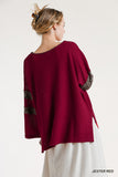 Leopard Trim Waffle Knit Top, Red