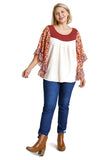 Floral Metallic Butterfly Sleeve Top, Natural