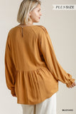 Pleated Detail Babydoll Top, Mustard