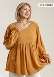 umgee usa Pleated Detail Babydoll Top