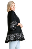 Spotted Bell Sleeve Frayed Top, Black