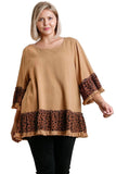 Spotted Bell Sleeve Frayed Top, Caramel