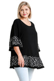 Spotted Bell Sleeve Frayed Top, Black
