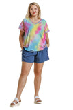 Distressed Tie Dye Top, Pink/Sky