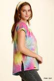 Distressed Tie Dye Top, Pink/Sky